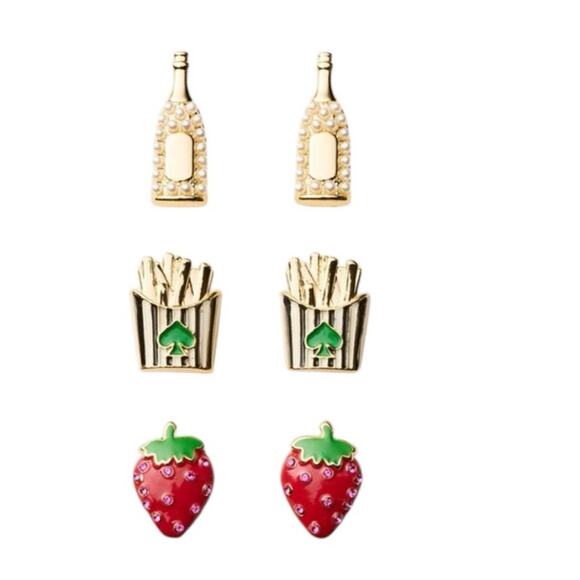 kate spade Jewelry - Kate Spade x Target Novelty Stud Earrings 3-Pack Strawberry Fries Champagne